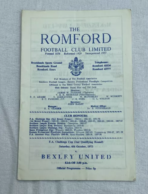 1973/74 FA Challenge Cup 2nd Qualifying Round Romford V Bexley United