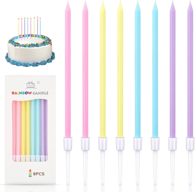 Candele per torta di compleanno DONQL, 16 pz candele per torta pastello alte, lunghe sottili