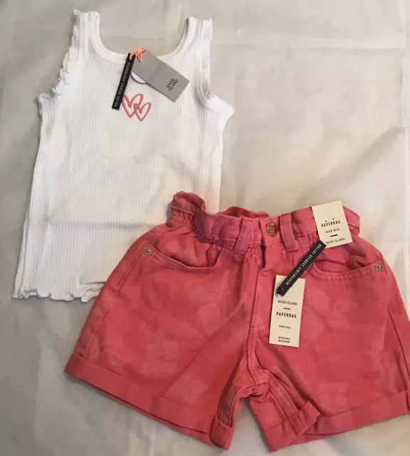 River Island Mini Girls Aged 3-4 Years Floral Jeans Shorts Outfit BNWT