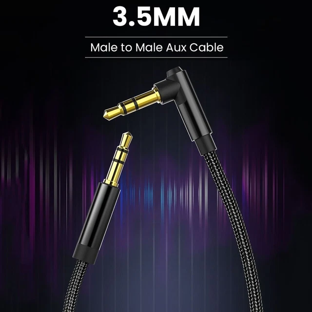 Male to Male HiFi 90 Degree 3.5mm Jack Aux Cord Audio Cable Headphone Wire