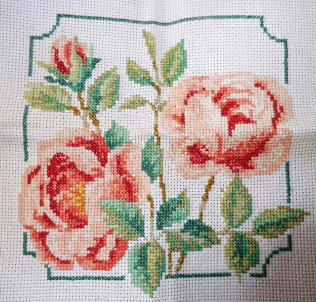 Roses Square Finished Cross Stitch