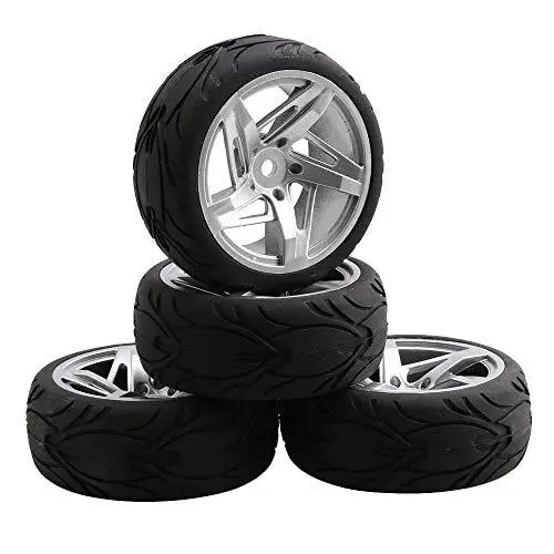 RC 12mm Hux Wheel Rims & Rubber Tires for RC 1:10 On Road Drift Car Pack of 4