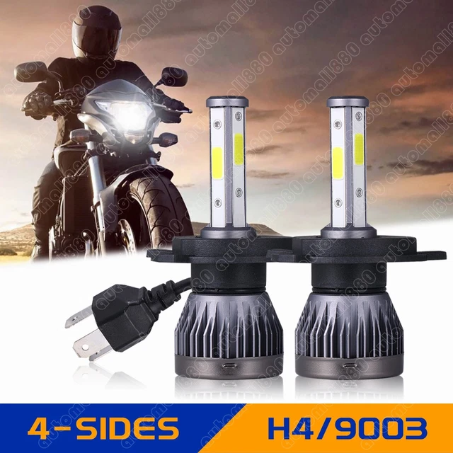 2X 4-Sided H4 9003 LED Hi/Low Beam Motorcycle Headlight Bulbs Super Bright White