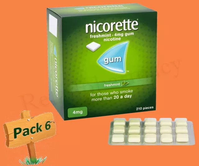 Nicorette Menthe Fraîche Gomme 4mg De 210 Pièces 6 Paquet Expry = 12-2024