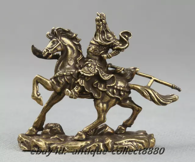 66MM Curio Chinese Bronze Exquisite Ride A Horse Guan Gong Yu Warrior God Statue