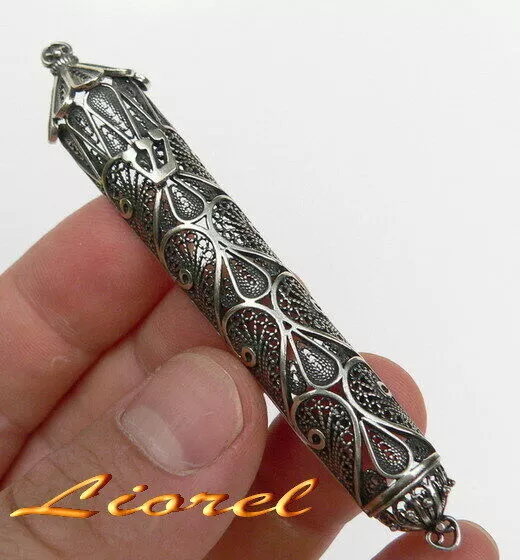 925 Silver Mezuzah - Filigree Mezuza Case for Scroll Klaf Handcrafted in Israel