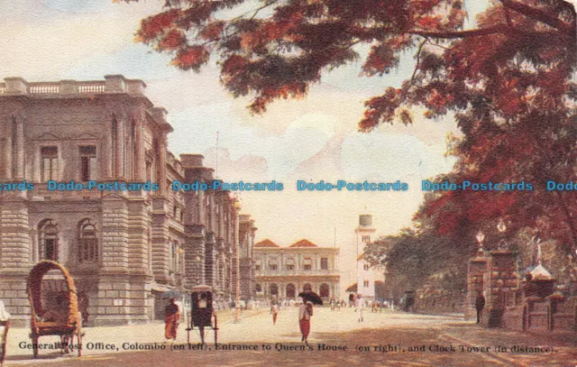 R135130 General Post Office. Colombo on left. Entrance to Queens House and Clock