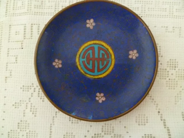 Cloisone vintage  round tray blue 4 1/4