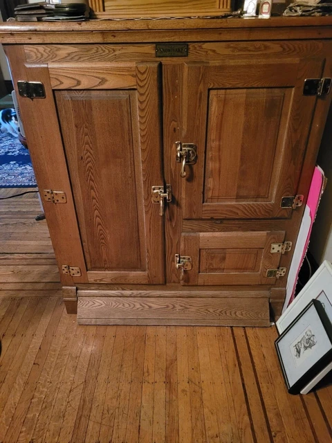 Antique Oak Wood Refrigerator Ice Box Chest Cabinet