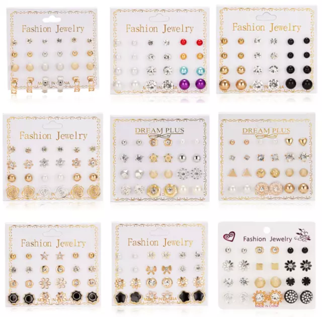 A Set Of 12 Pairs Different Style Ear Studs Earrings Allergy Free Wholesale UK