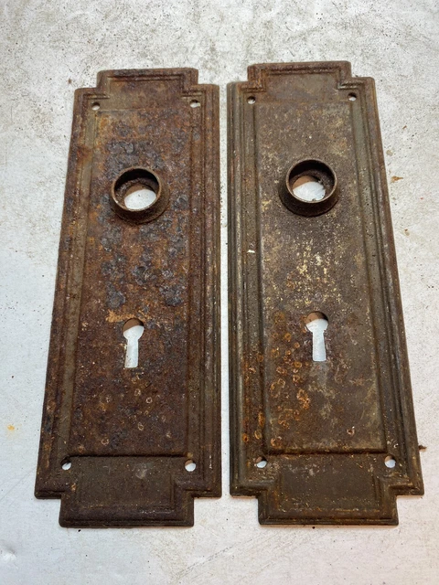 Antique Lot Of 2 Door Lock Skeleton Key Back Plates Salvage For Refinishing