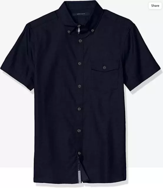 $79.99 Perry Ellis Mens SHORT Sleeve BIG&TALL Twill Untucked Shirt Dark SapH 2LT