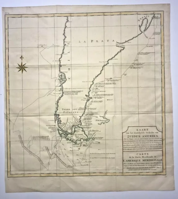 Chile Argentina Magellan 1749 George Anson Very Large Antique Sea Chart