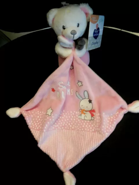 doudou mouchoir ours blanc rose Sweet dreams brodé lapin MOTS D'ENFANTS