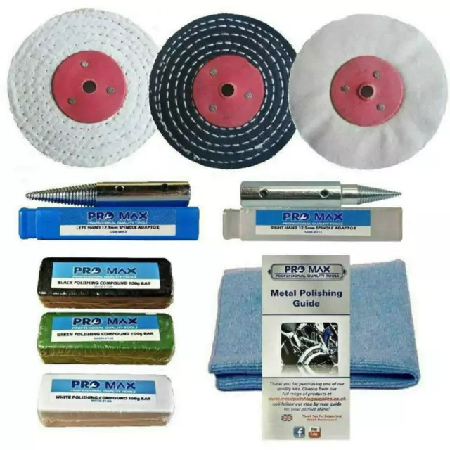 Bench Grinder Metal Polishing Kit Steel & Stainless Steel 9pc 4" x 1/2" Pro-Max