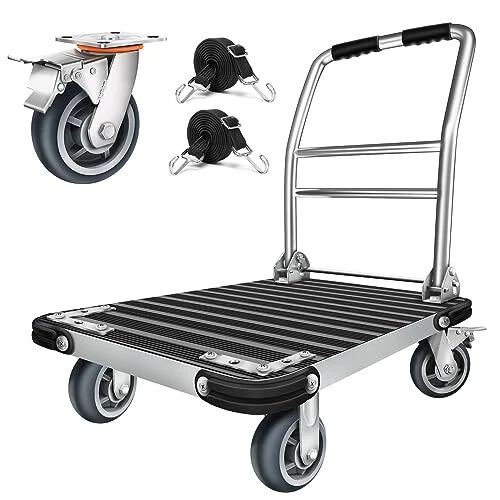 Platform Truck Flatbed Cart with 6" Swivel Rubber Wheels and Brake,Heavy Duty