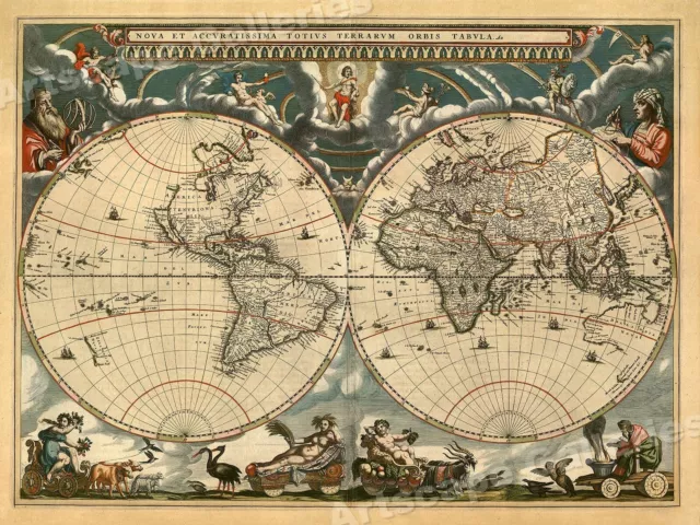 1664 Nova Terrarum Orbis Old World Historic Map Poster - 24x32