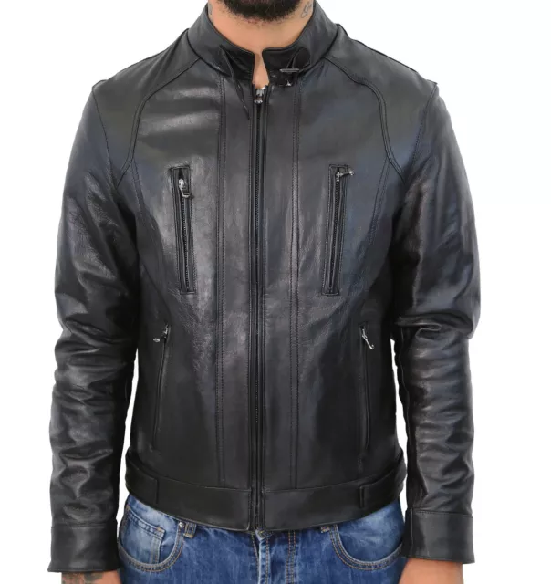 Giubbotto Uomo Vera Pelle Nero Giacca Moto Classico Aderente Slim VIETRI LEATHER