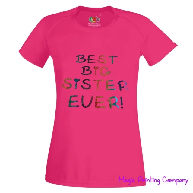 Best Big Sister Ever Girls T-shirt Top Outfit Gender Reveal party Rainbow GIFT p