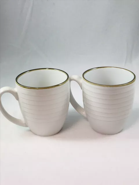 Coffee Mugs Set of 2 Creamy White w/Shaded Brown Glazed Rim by Spectrum Designz
