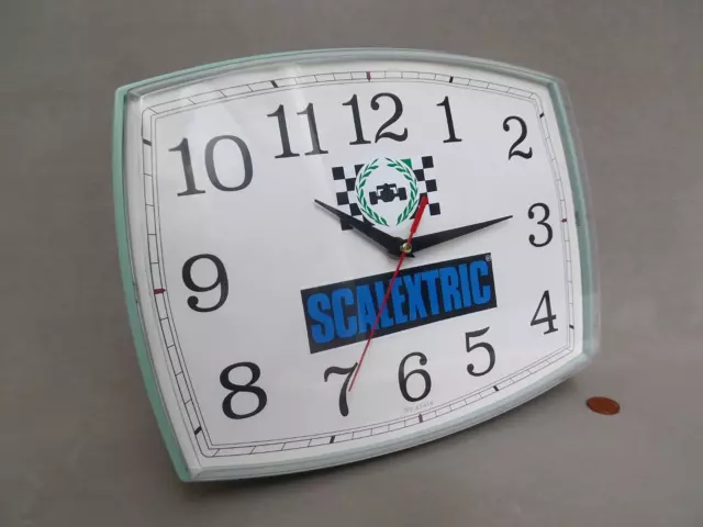 80's SCALEXTRIC WALL CLOCK, Vintage  RECTANGULAR GREEN DISPLAY Retro EX TOY SHOP