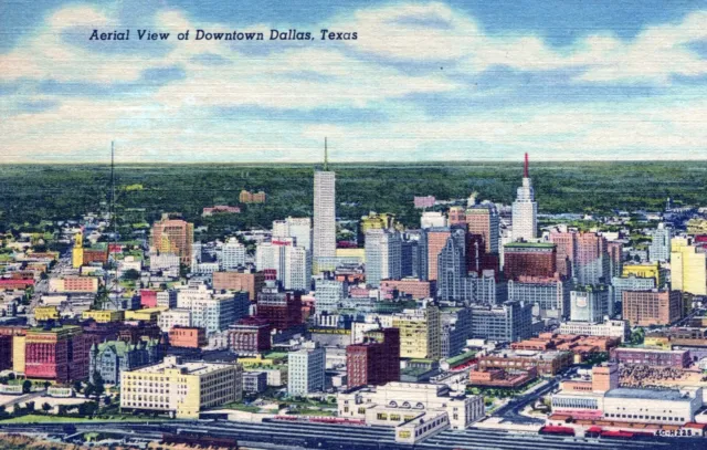 Aerial View of Downtown Dallas Texas Linen Unposted Postcard