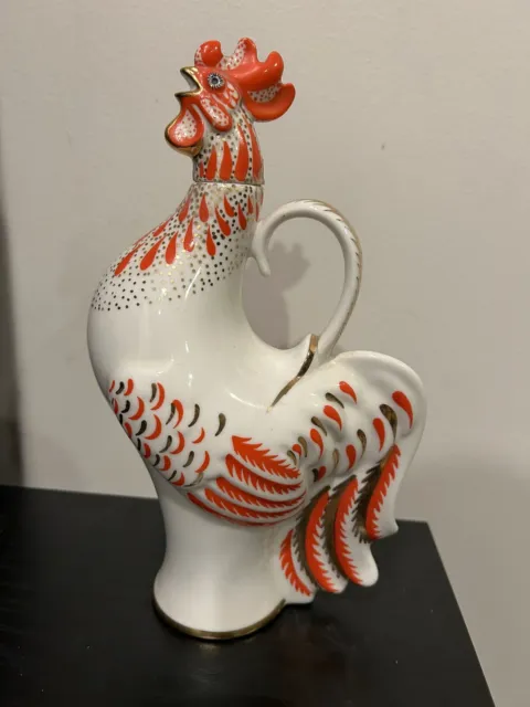 Lomonosov Porcelain ROOSTER Decanter made in Russia USSR Gold Red Hand Painted