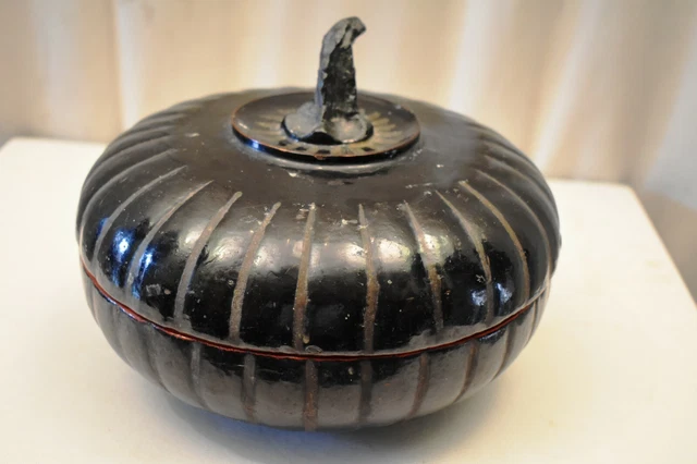 Vintage Burmese Lacquerware Pumpkin Box (Small/Black) Decorative Collectibles "1 12