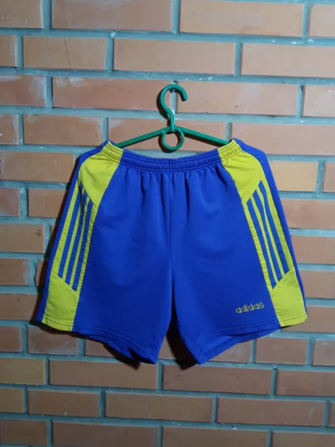 Adidas Vintage Football Soccer Shorts Yellow Blue 90s Polyester Mens Size L