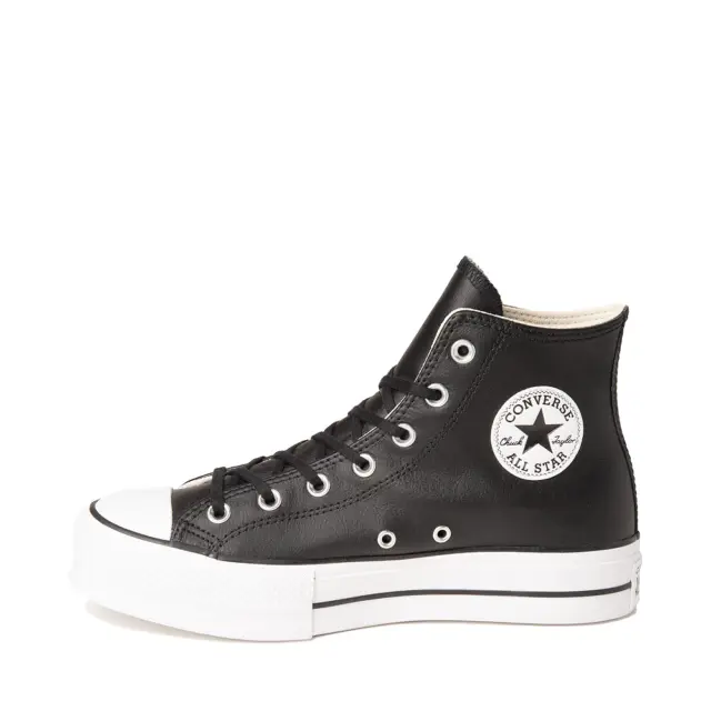 NEW Womens Converse Chuck Taylor All Star Hi Lift Leather Sneaker Black Whit