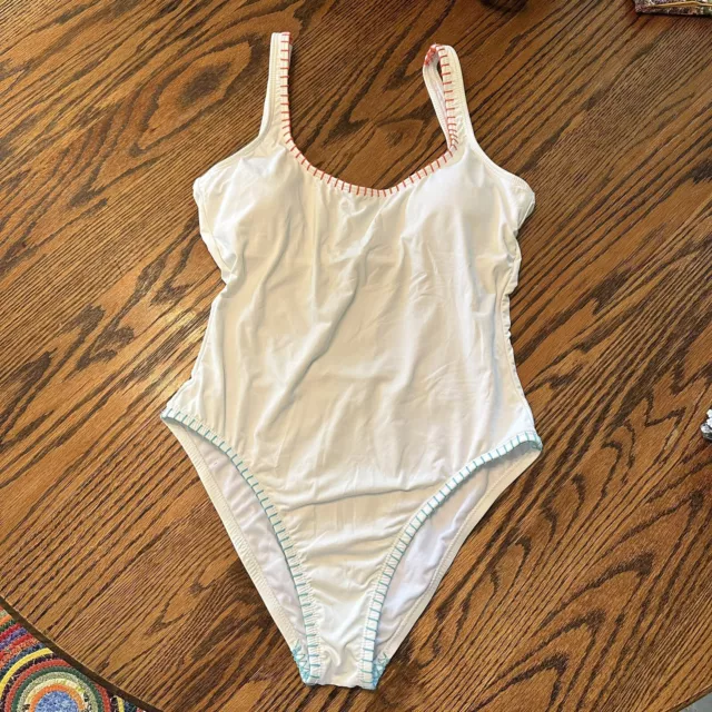 Lucky Brand Womens One Piece White Swim Suit Embroidered Edge Size Medium