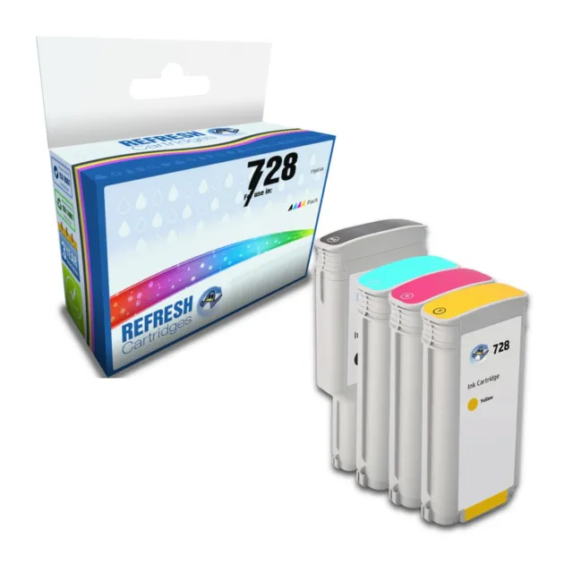 Refresh Cartridges 4 Pack Full Set #728 BK/C/M/Y Ink compatible with HP Printers