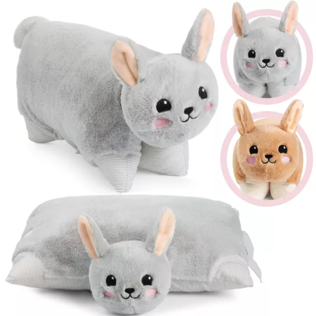 2in1 Lapin Peluche et Coussin Doudou Forme Animal Dim. de l'Oreiller 40x30 cm