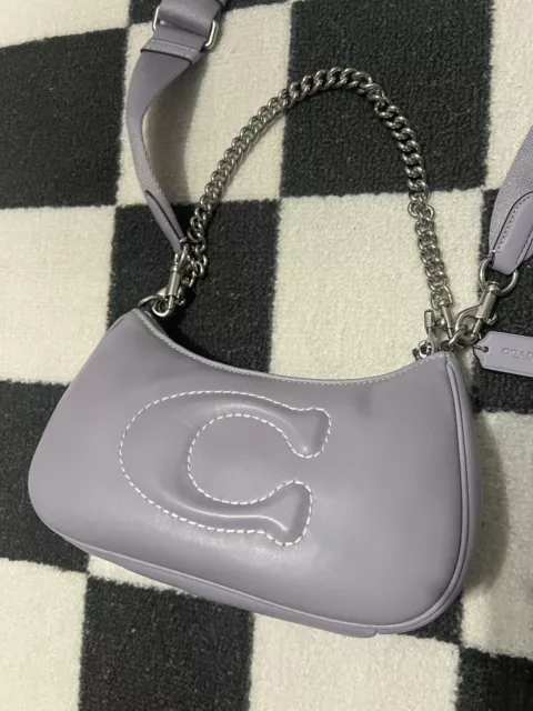 COACH CJ608 Teri Shoulder Bag Signature Quilting Leather Crossbody Mist (Lilac) 3