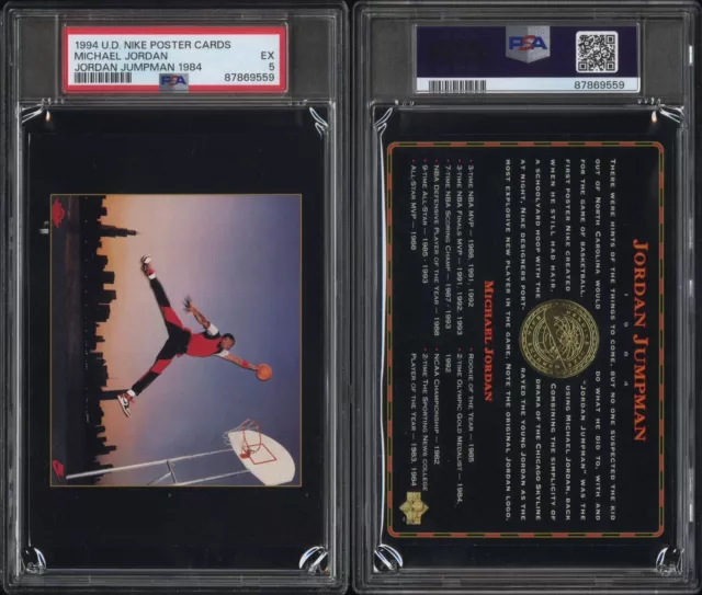 1994 Upper Deck Nike Poster Cards Michael Jordan + Promo Jumpman 1984 PSA 5 Pop2