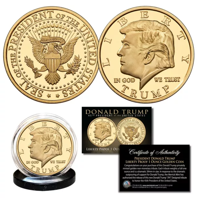 Donald Trump 45th President Liberty PROOF Golden Tribute Large 39mm Coin - 1 OZ