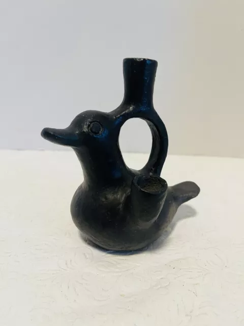 PRE-COLUMBIAN Duck FORM VESSEL BLACKWARE AMERICA tribal effigy pot