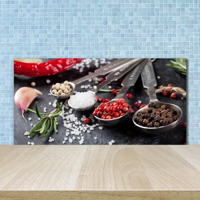 Tableau Déco Cuisine En Verre - 100x50cm - Herbes Dans Un Mortier, Style Moderne, Prêt à Poser