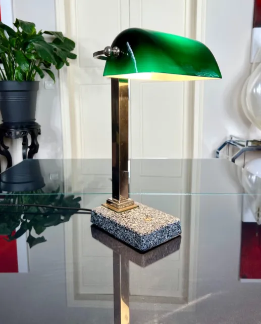Lampe de Bureau Vintage - Opaline Verte - Métal Chrome - Art Déco Design Moderne