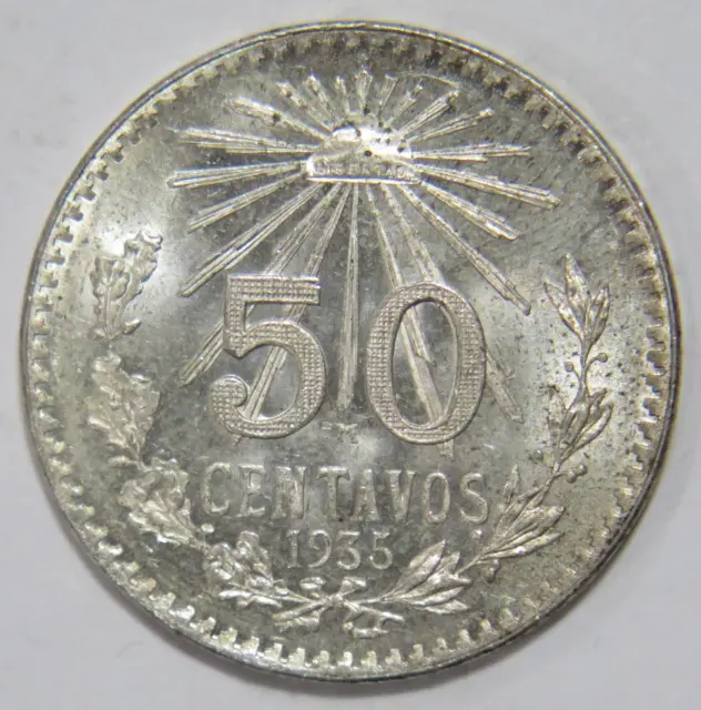 Mexico 1935 50 Centavos Cap & Rays Eagle Snake Silver World Coin 🌈⭐🌈