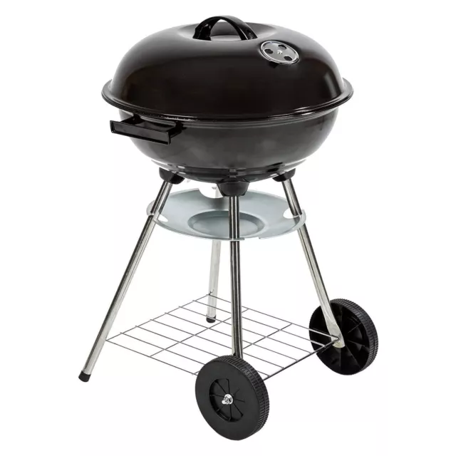 AMOS Black Kettle BBQ Grill 48cm Portable Outdoor Charcoal Barbecue with Wheels