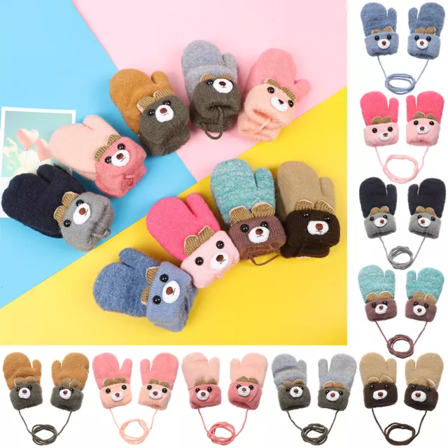 0-3 Years Old Cartoon Baby Boys Girls Gloves Winter Thick Warm Knitted Mittens