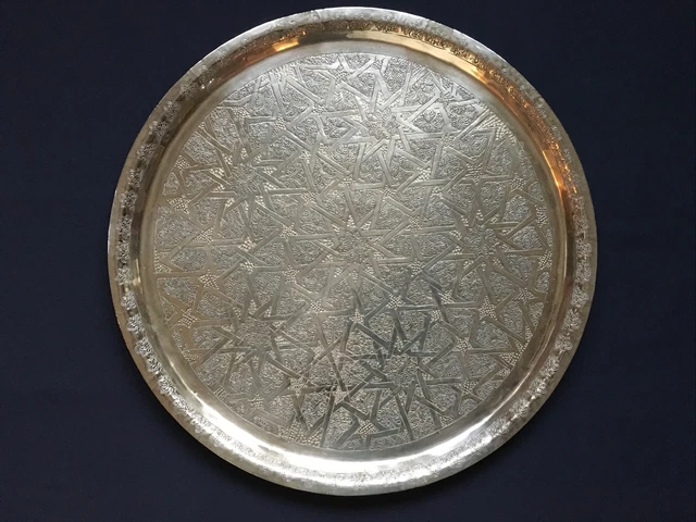 Plateau de Service Marocain en Métal argenté Afet 31cm Rond Petit