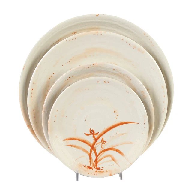 Thunder Group 1710 10-1/2" Diameter Gold Orchid Pattern Melamine Plate - 1 Doz