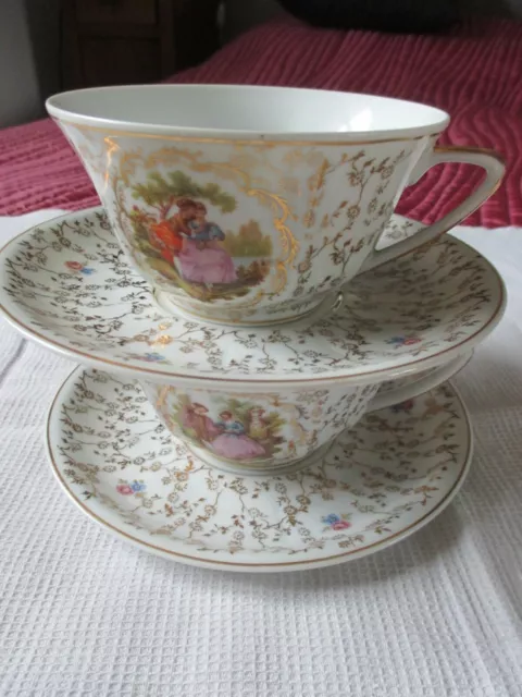 tête à tête, 2 grandes tasses et soucoupes porcelaine de Limoges Gout de Ville