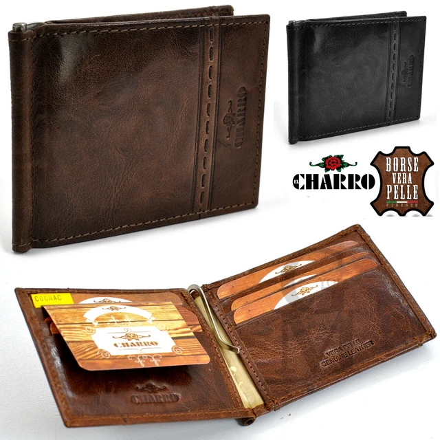 CHARRO Portafoglio Uomo In Vera Pelle, Con Portamonete, 7 Slot Carte, Regalo In Scatola