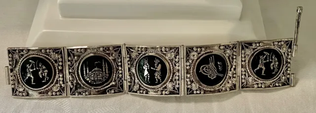 Arabic, Ottoman , Turkish Tribal Silver Hinged Souvenir Bracelet