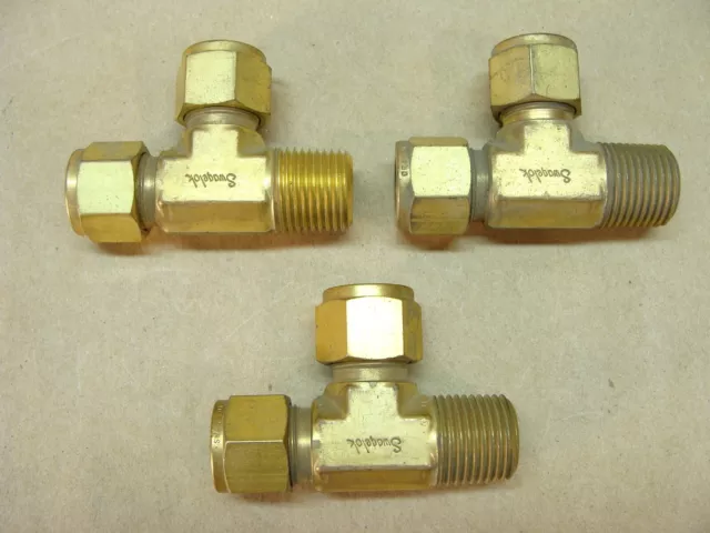 NEW lot of 3 Swagelok brass 1/2" tube compression x 1/2" NPT pipe TEE fittings