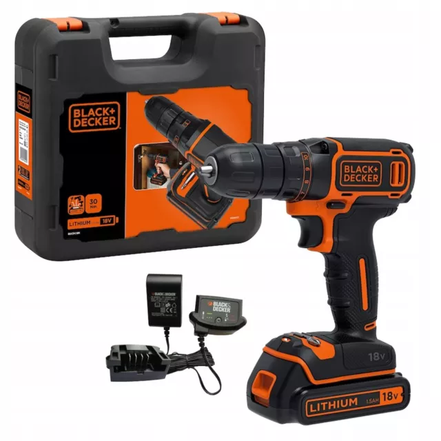 Black Decker Trapano Avvitatore + Batteria 18v Litio 1,5Ah + Valigetta BDCDC18K