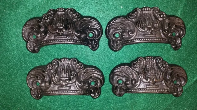2 Pairs Drawer Pulls Embossed Cast Iron  Victorian Style